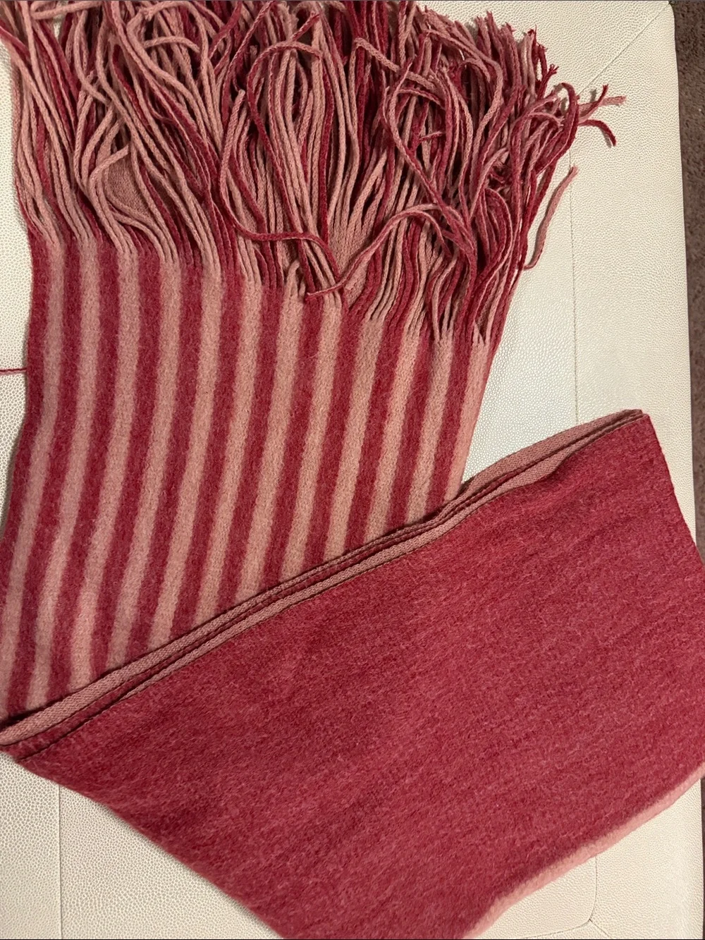 Anthropologie Two-Tone Red Fringe Striped Scarf